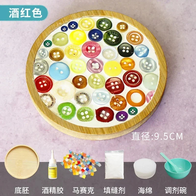 Handmade DIY Mosaic Cup Mat – Bamboo Pad Heart & Square Coaster for Parent-Child Early Education Crafting