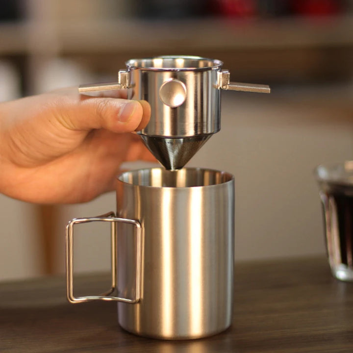 304 Stainless Steel Hanging Ear Coffee Filter Cup – Portable Hand-Flush Reusable Filter Funnel, No Paper Needed