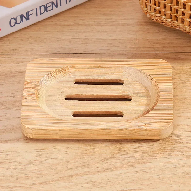 Natural Bamboo Soap Dish – Mildew-Resistant Wooden Drain Tray for Bathroom Use