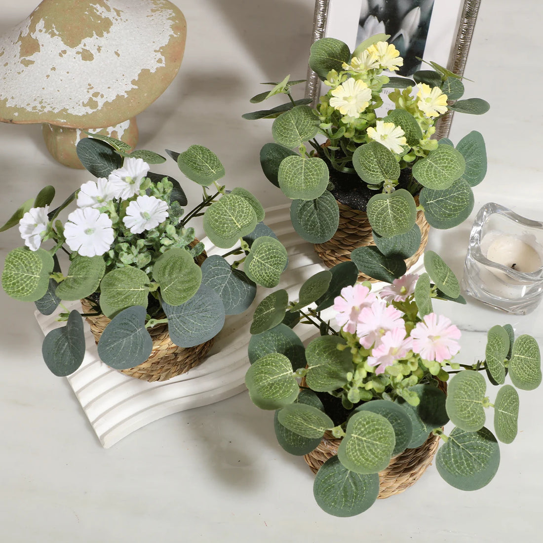 XIYA FLOWER Artificial Eucalyptus Potted Plant – 11cm Decor