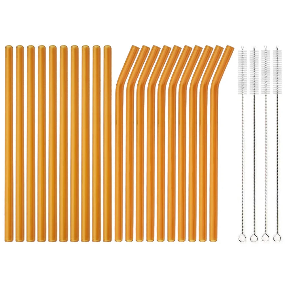 20PCS Colorful Reusable Glass Straws Set – 8mm Drinking Straws for Smoothies, Milkshakes, Tea, Juice, and Cocktails