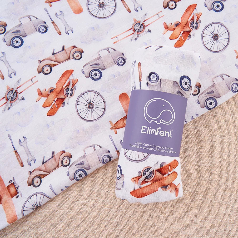 Elinfant Bamboo Cotton Muslin Swaddle Blanket – 120x110cm Baby Wrap Towel