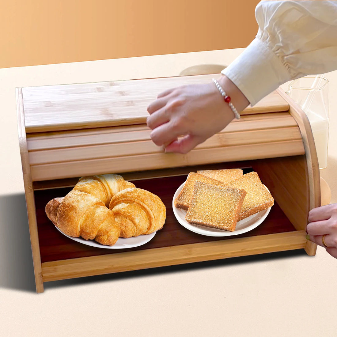 Premium Bamboo Bread Box & Kitchen Organizer