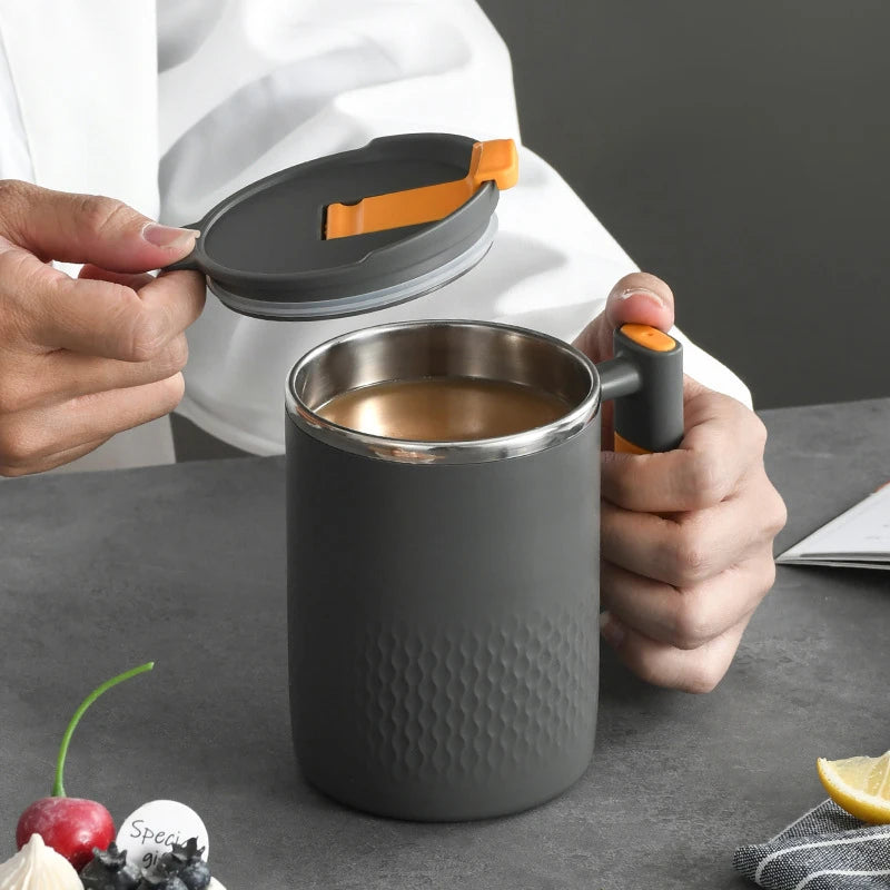 304 Stainless Steel Double Wall Insulated Coffee Cup – Household Kitchen Mug with Handle and Lid