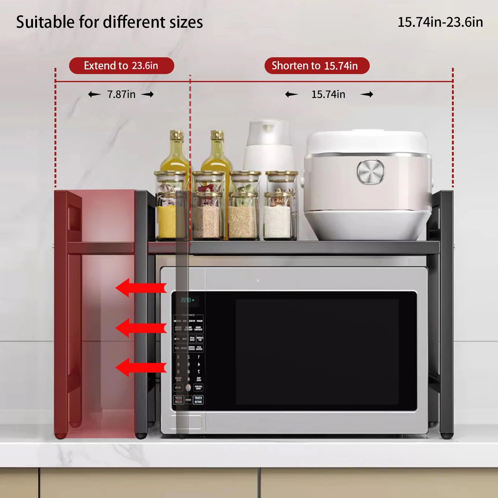 Expandable Microwave Shelf Organizer – 42–64cm Adjustable Countertop Rack