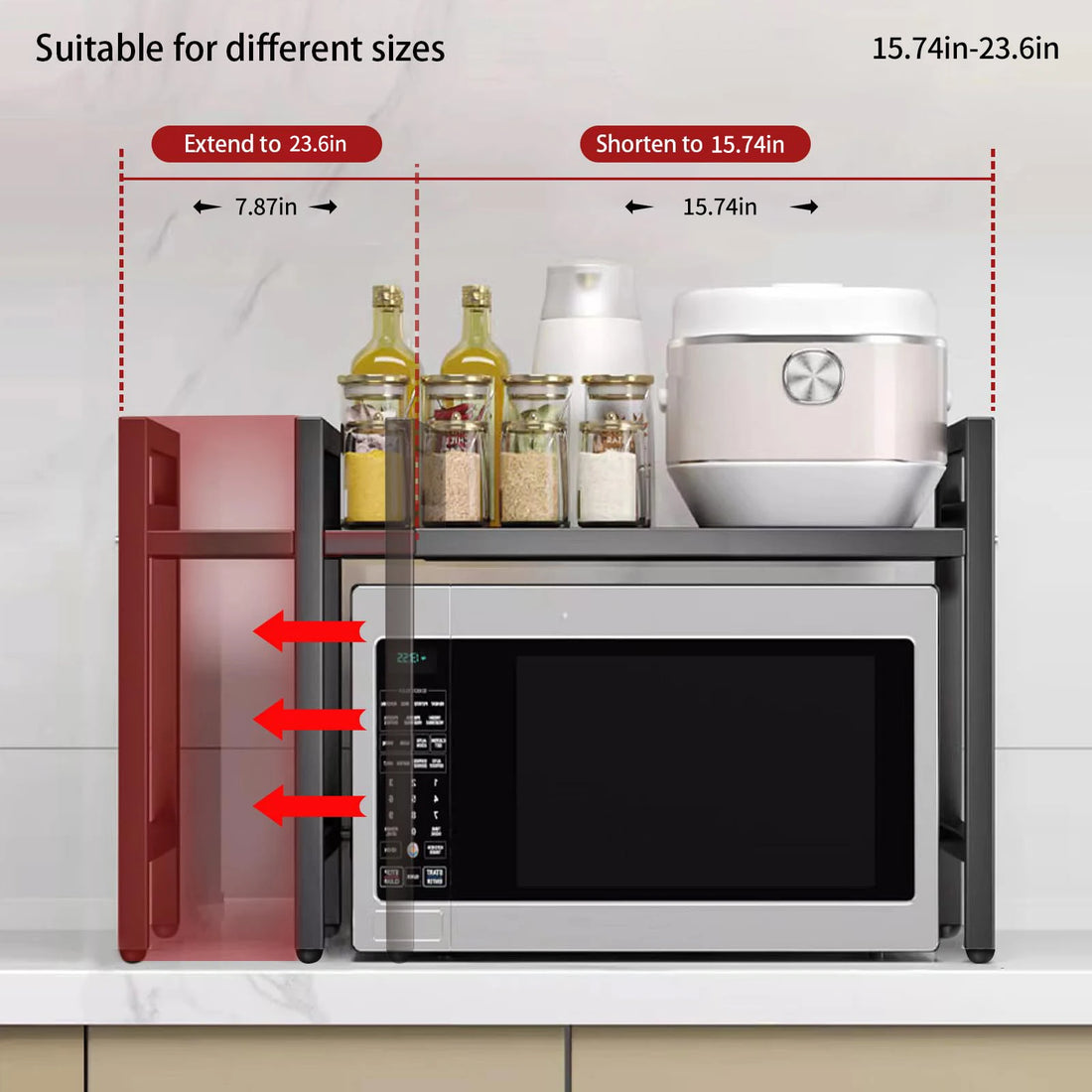 Expandable Microwave Shelf Organizer – 42–64cm Adjustable Countertop Rack