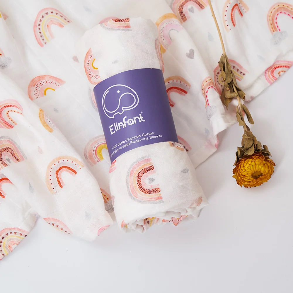 Elinfant Bamboo Cotton Muslin Swaddle Blanket – 120x110cm Baby Wrap Towel