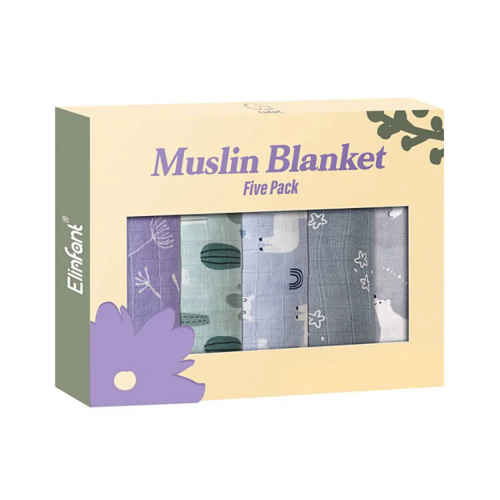 5PCS Gift Set Bamboo Cotton Muslin Bib & Burp Cloth – 60x60cm, 2 Layers Baby Scarf Handkerchief