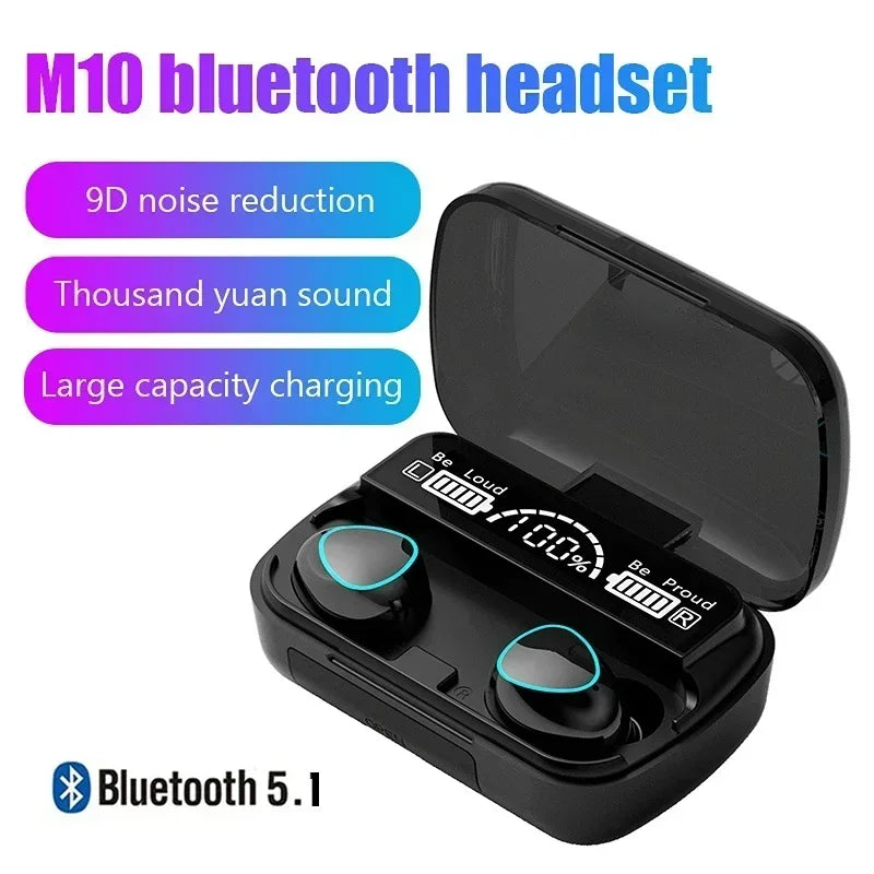 M10 Wireless Bluetooth Earbuds – LED Display, HiFi Stereo, Waterproof Gaming Headset