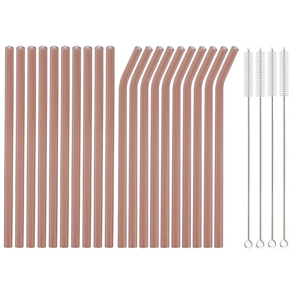 20PCS Colorful Reusable Glass Straws Set – 8mm Drinking Straws for Smoothies, Milkshakes, Tea, Juice, and Cocktails