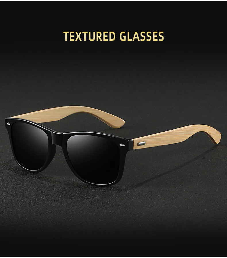 Fashion Bamboo Wood Vintage Square Sunglasses – Men & Women Luxury Brand Designer Sun Glasses, Wooden Driving & Fishing UV400 Eyewear