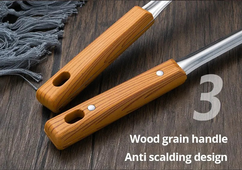 Stainless Steel Imitation Wood Grain Handle Spatula – Leaky Shovel Spoon, Set of 5 Kitchen Tools for Cooking