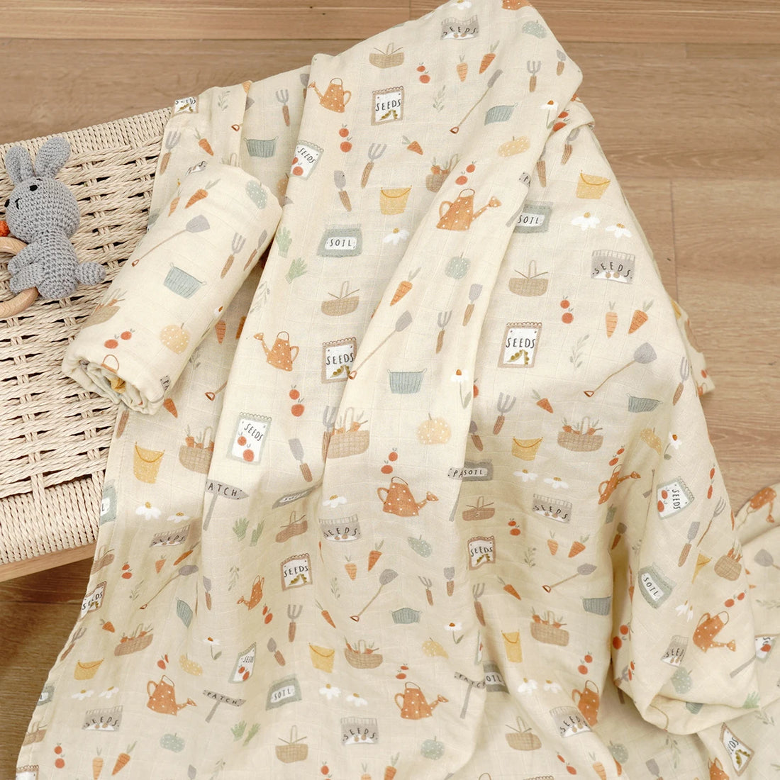 Elinfant Bamboo Cotton Muslin Swaddle Blanket – 120x110cm Baby Wrap Towel