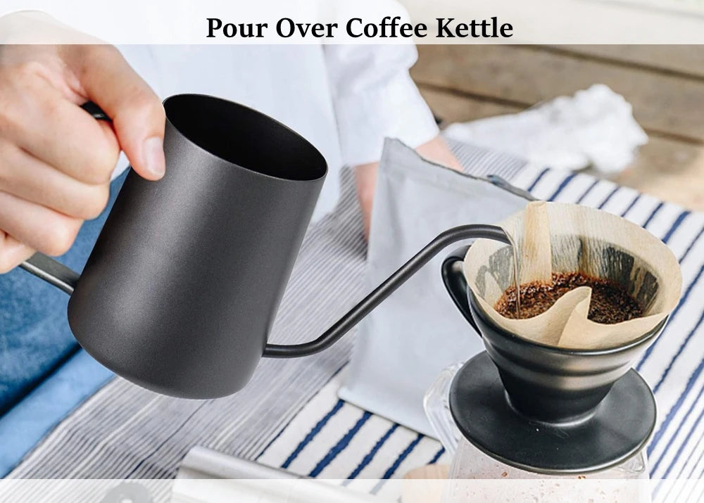 Long Narrow Spout Coffee Pot – 8.5oz/12oz Small Fine Stainless Steel Pour Over Drip Coffee Pot, Gooseneck Tea Kettle (Black)