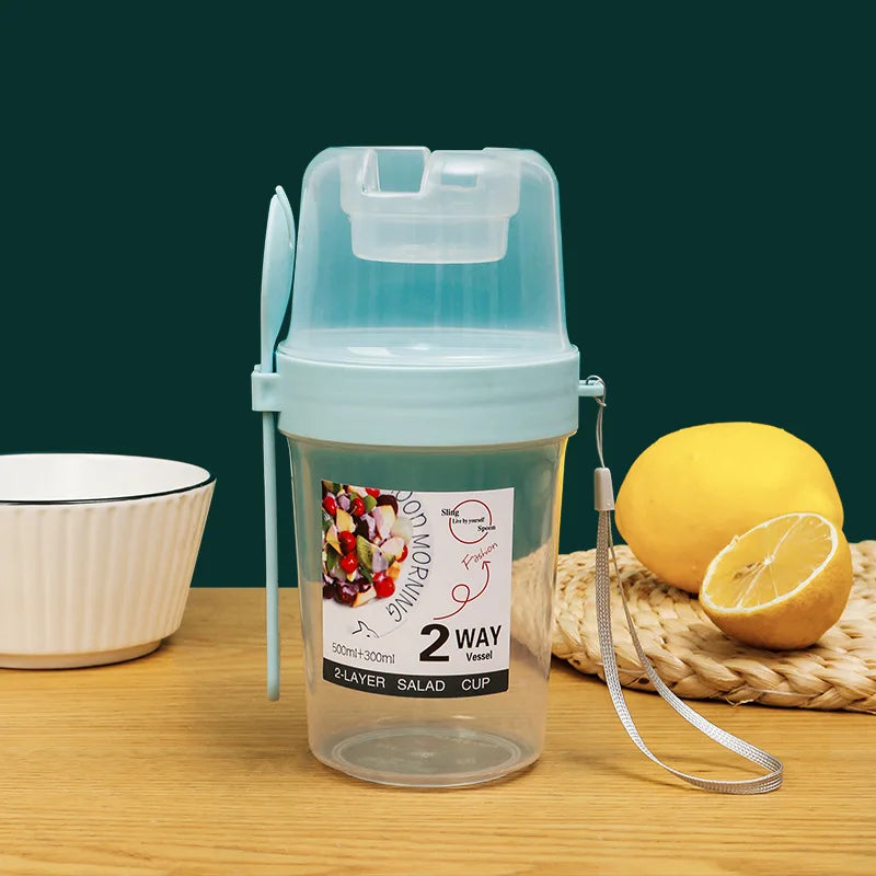 Carry Breakfast Cups – Salad, Yogurt, Cereal, Oatmeal, Snacks, Parfait Containers with Forks and Dressing Holders