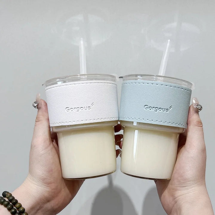 400ml Couple Coffee Mug with Straw and Lid