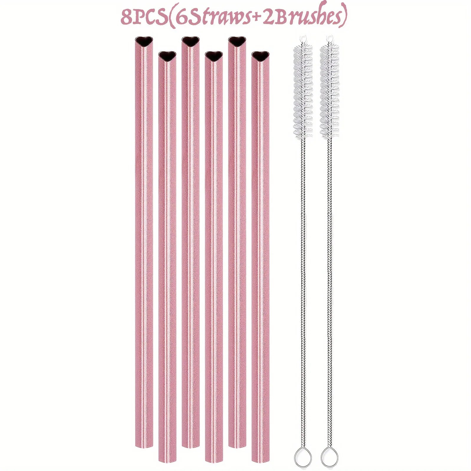 Heart-Shaped Pink Metal Straw Set – 304 Stainless Steel with Cleaning Brush