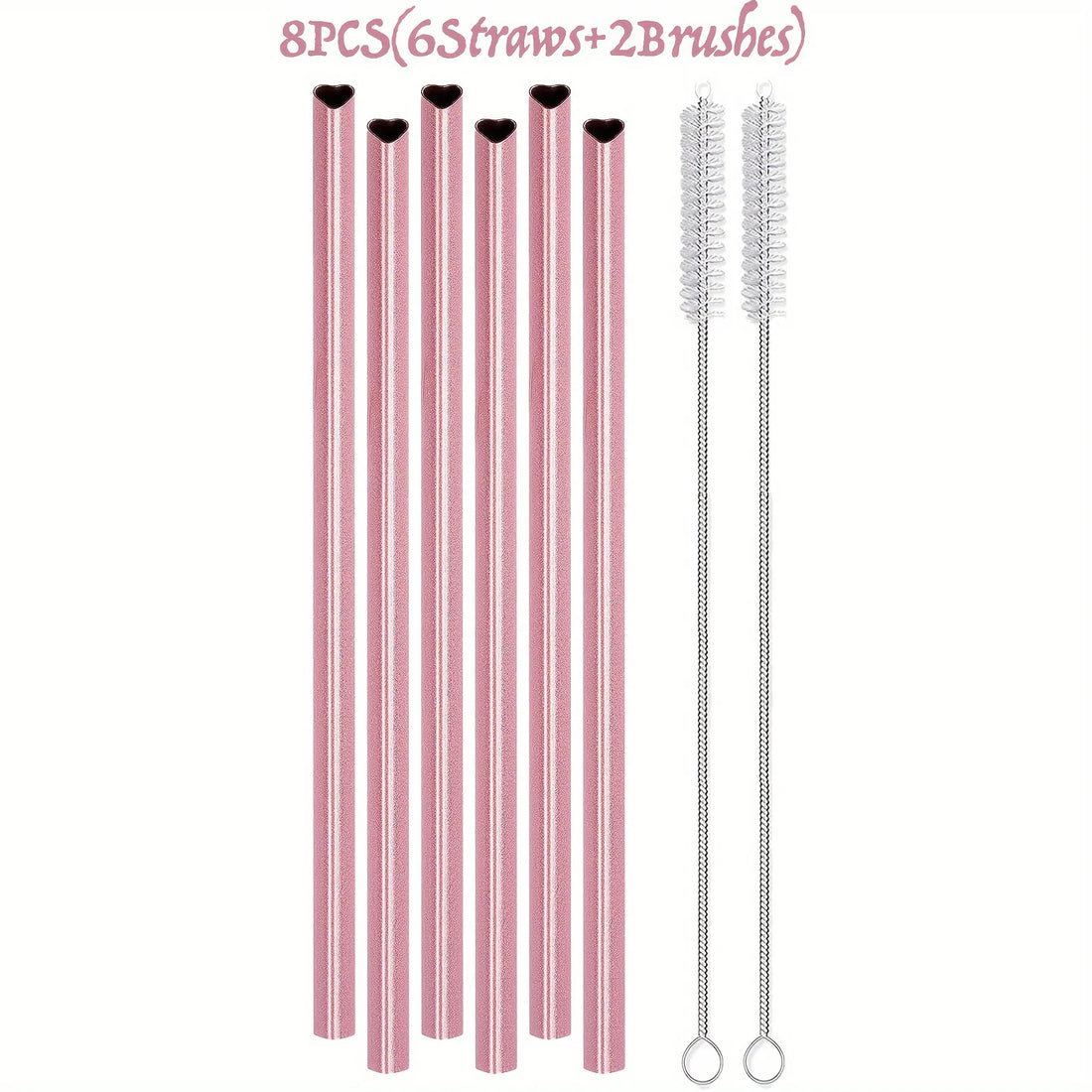 Heart-Shaped Pink Metal Straw Set – 304 Stainless Steel with Cleaning Brush