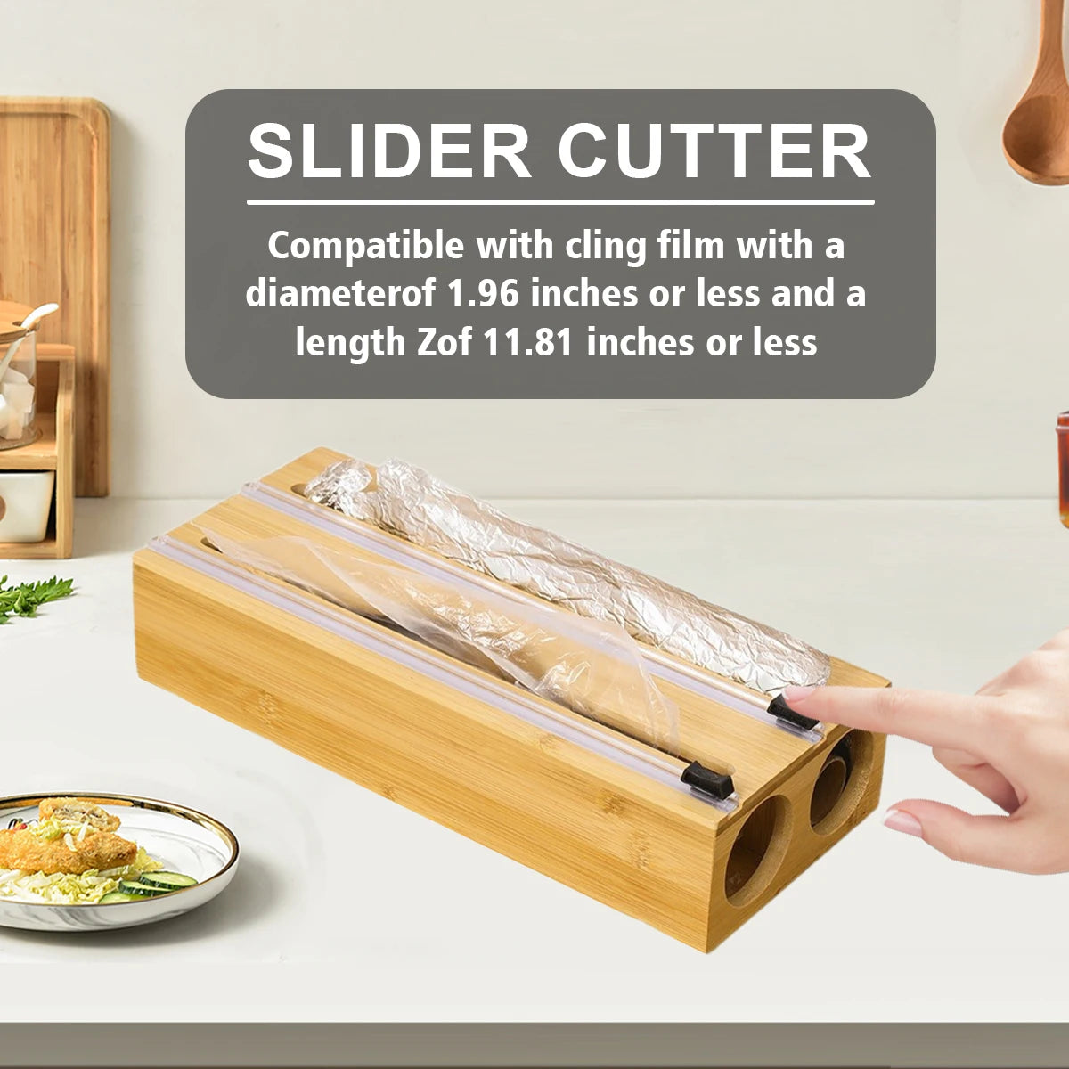 Bamboo Kitchen Wrap Dispenser with Foil & Film Cutter