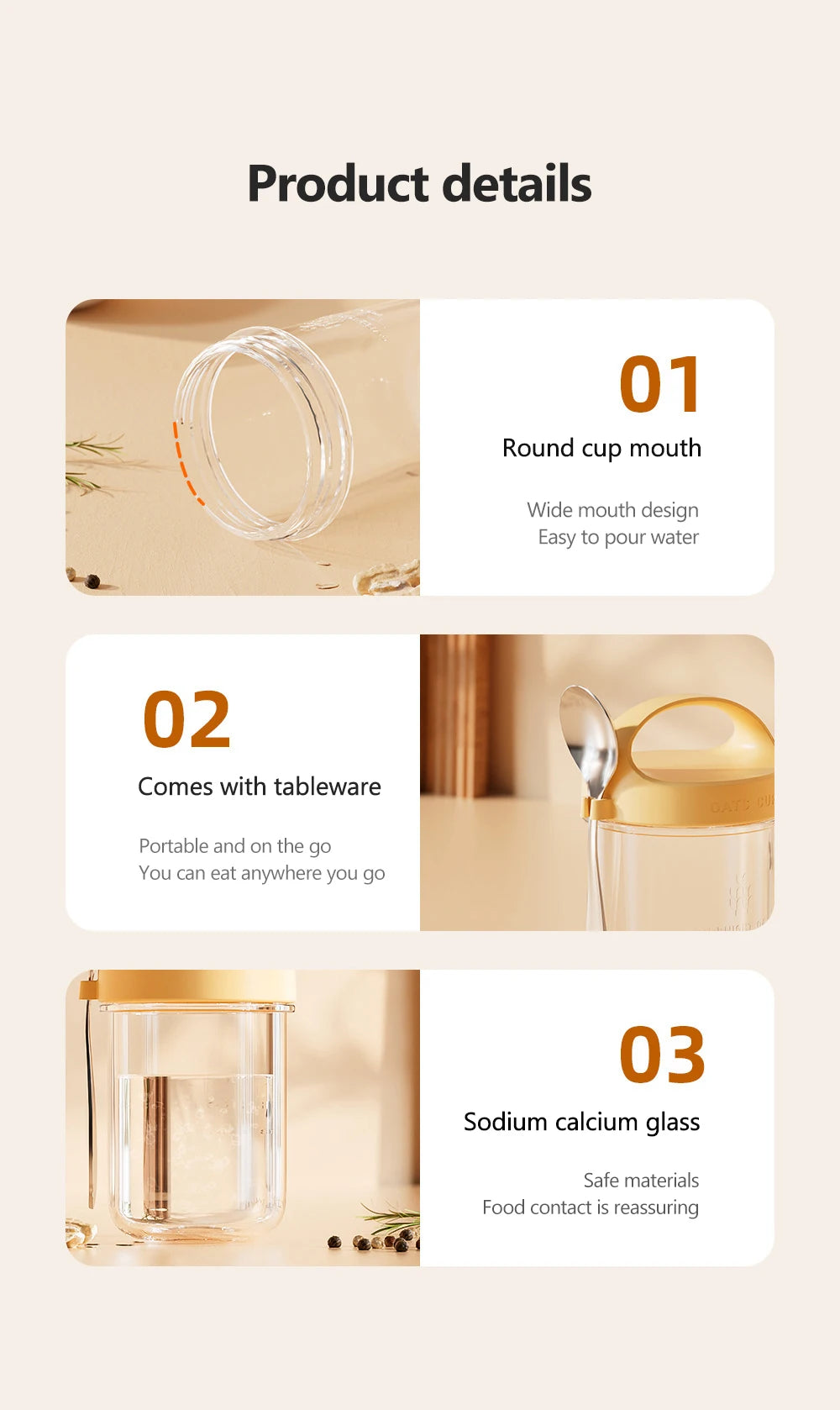 430ML New Breakfast Cup – Oatmeal, Cereal, Nut, Yogurt, and Salad Container with Lid & Spoon