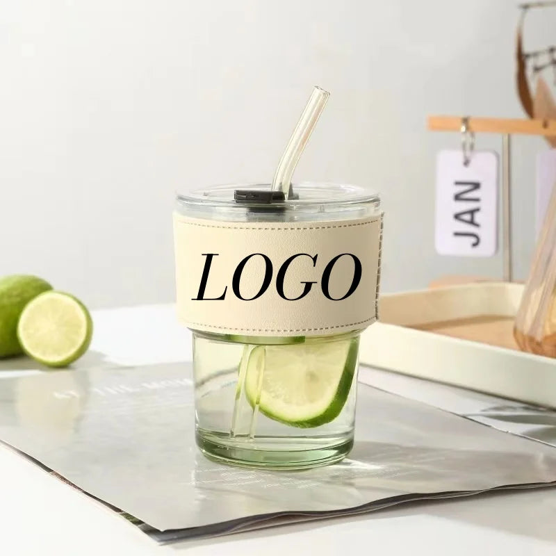 Custom Glass Cups with Lids & Straws
