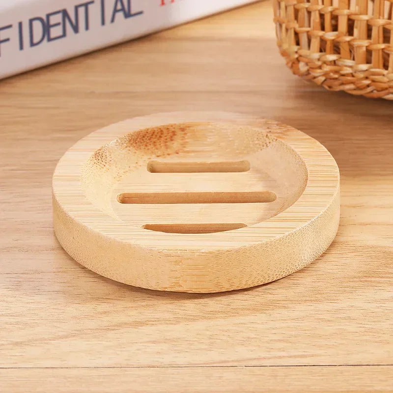Natural Bamboo Soap Dish – Mildew-Resistant Wooden Drain Tray for Bathroom Use