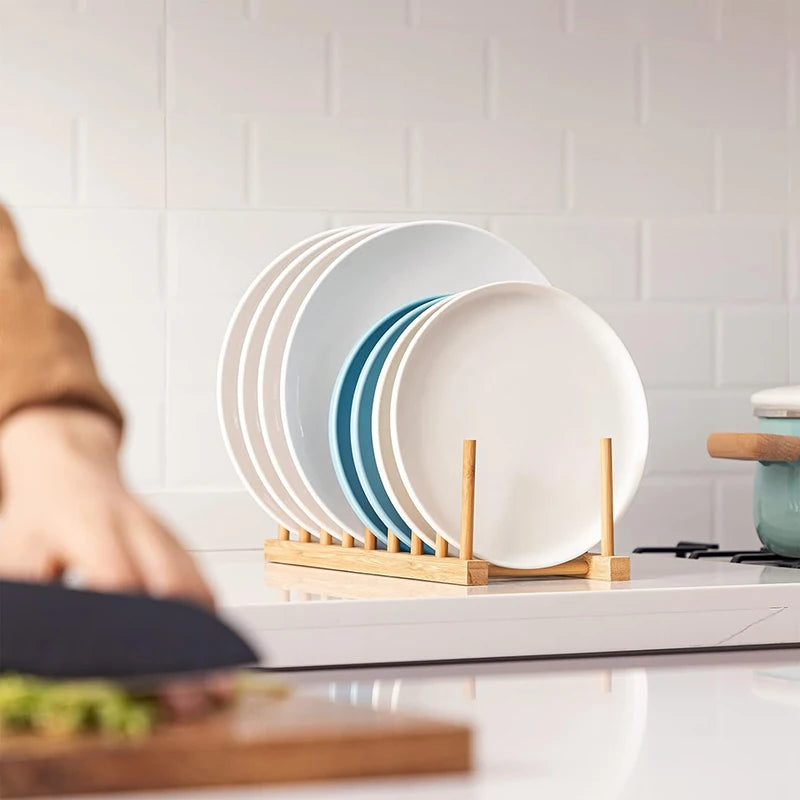 Bamboo Dish Drainer Rack & Plate Display Stand