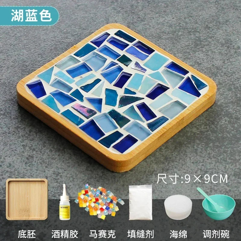 Handmade DIY Mosaic Cup Mat – Bamboo Pad Heart & Square Coaster for Parent-Child Early Education Crafting