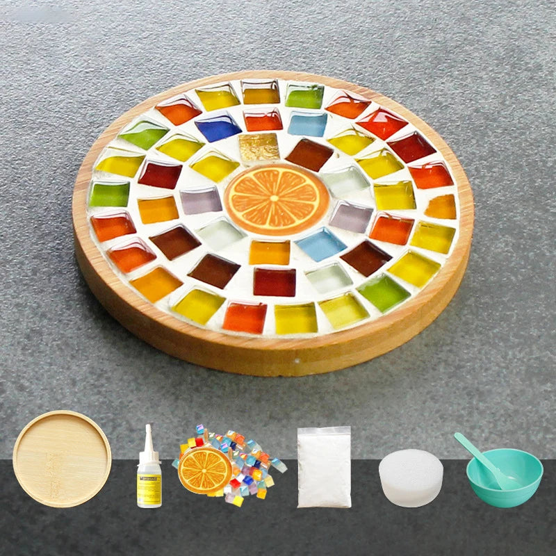 Handmade DIY Mosaic Cup Mat – Bamboo Bottom Pad for Early Education & Creative Crafting