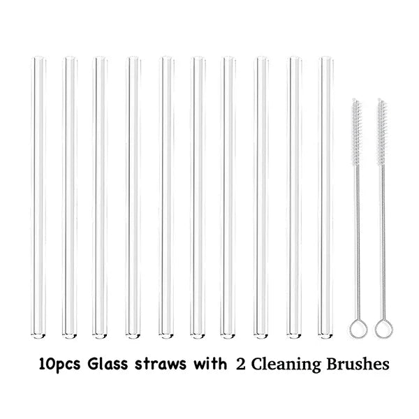 10PCS Glass Straws – Clear Bent Reusable Drinking Straws (20cm x 8mm)