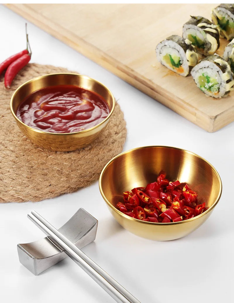 4PCS/2PCS Stainless Steel Golden Sauce Dishes – Appetizer, Seasoning, and Serving Dishes Set, Spice Plates, Kitchen Tableware