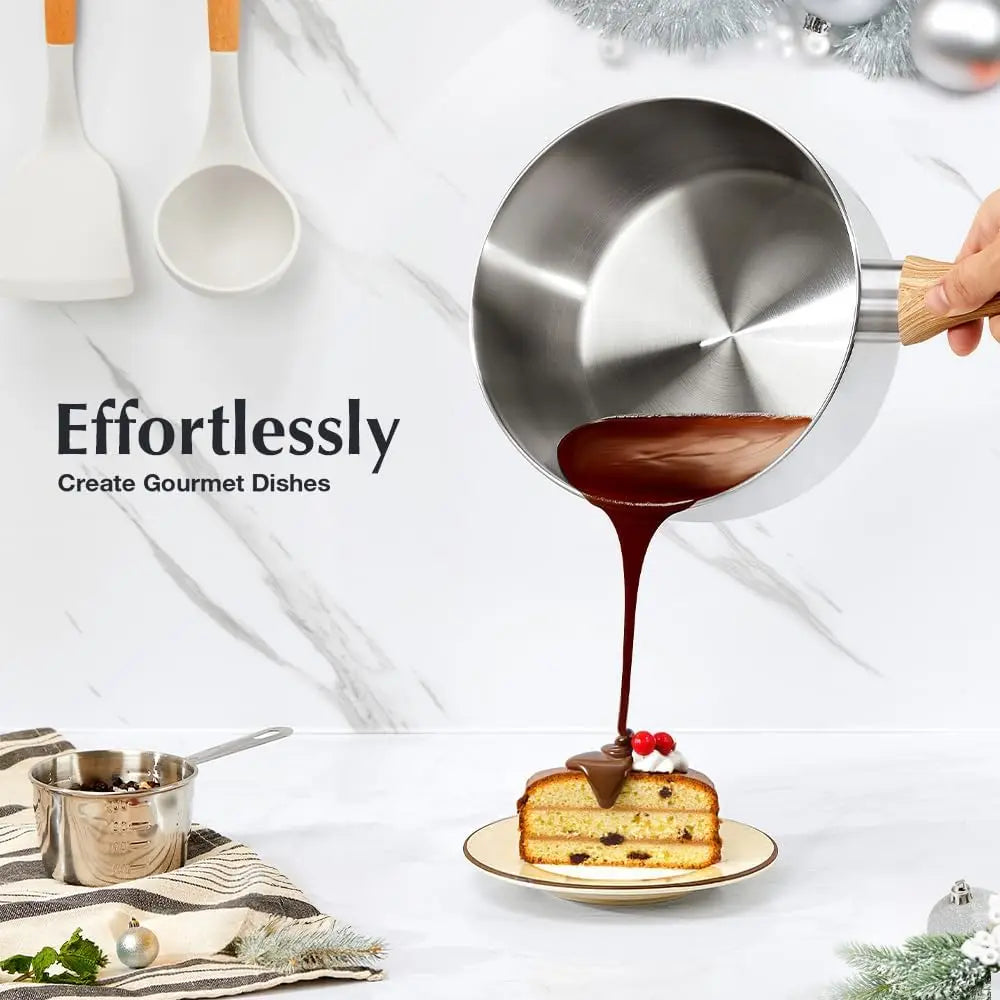 Stainless Steel Saucepan Set – 4-Piece Set with 1 QT & 2 QT Saucepans, Cool-Touch Bakelite Handles, Lids Included