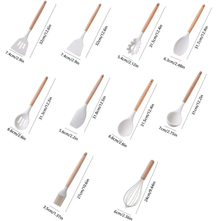 19PCS Food Grade Silicone Kitchenware Set – Cooking Spoons, Shovel, Cutting Board, Knives & More