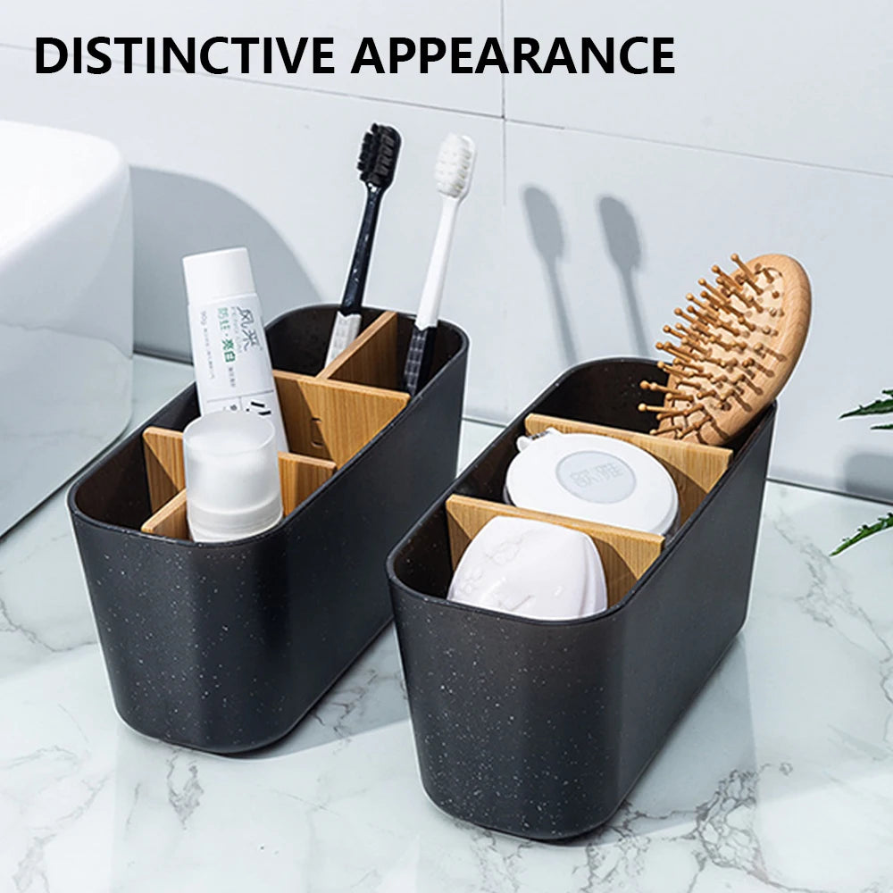 Bamboo Electric Toothbrush & Razor Holder – Bathroom Storage Stand for Toothpaste, Brushes, and Accessories