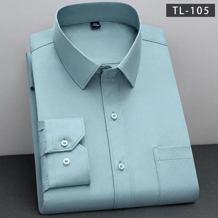 BAMBOOPLE New Fashion Non-Iron Shirt – Anti-Wrinkle Classic Solid Business Casual Long Sleeve Shirt for Men