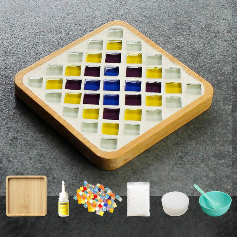 Handmade DIY Mosaic Cup Mat – Bamboo Bottom Pad for Early Education & Creative Crafting