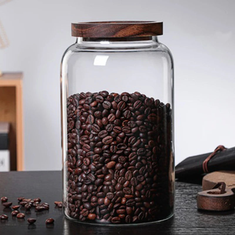 New Coffee Beans Vacuum Sealed Tank – Transparent Glass Food Storage Jar