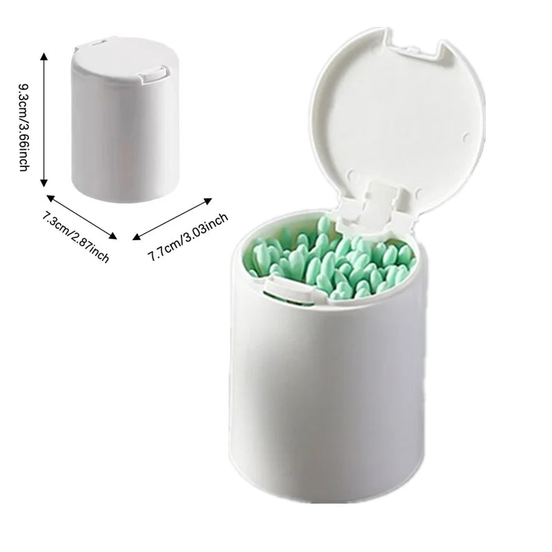 Cotton Swab Organizer with Bamboo Cover – Acrylic Round Makeup Storage Box