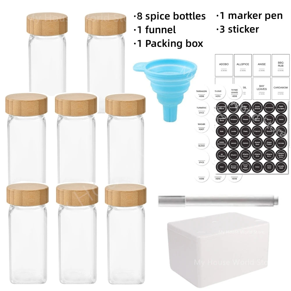 Glass Spice Jars with Bamboo Lid – Spice Seasoning Containers, Salt & Pepper Shakers, Spice Organizer Kitchen Spice Jar Set