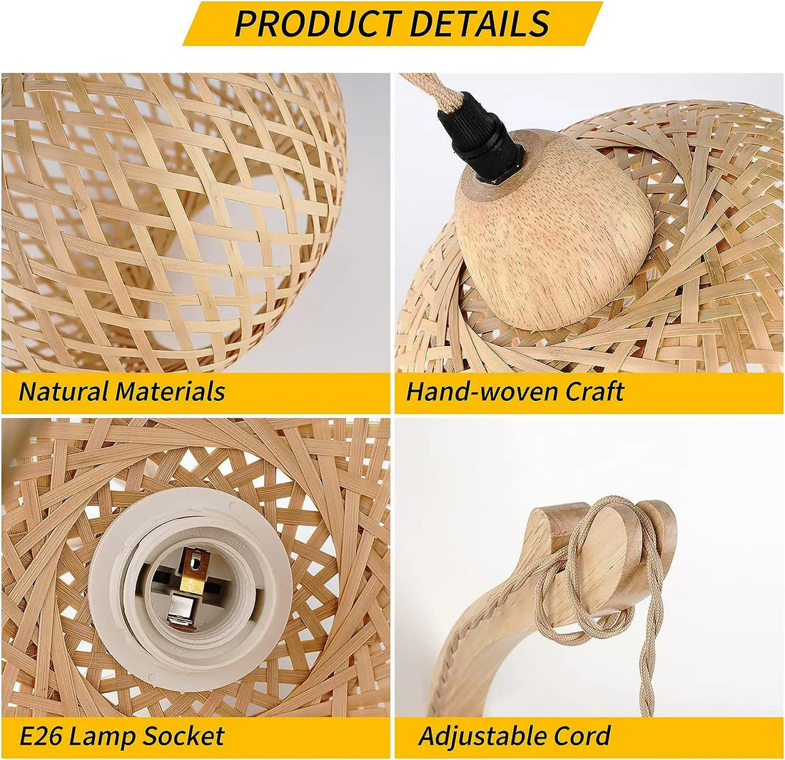 Bamboo Rattan Wall Lamp – Handwoven Natural Wicker Light Fixture with E27 Socket