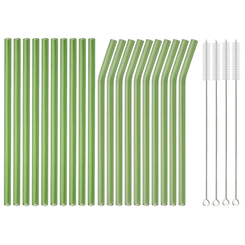 20PCS Colorful Reusable Glass Straws Set – 8mm Drinking Straws for Smoothies, Milkshakes, Tea, Juice, and Cocktails