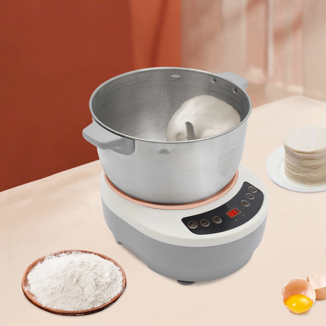 5L Electric Noodle Machine – Silver Household Noodle Making Dough Mixer with 304 Stainless Steeless Steel Silicone ABS 110V 60Hz