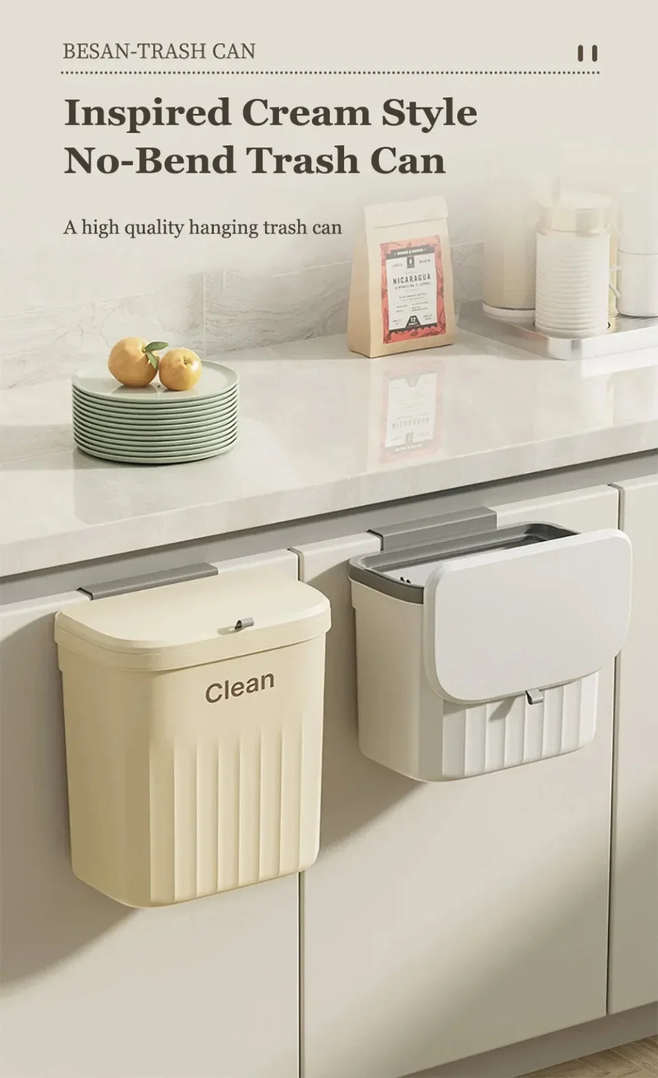 Wall-Mounted Kitchen Garbage Bin – 8.5L/12L Hanging Trash Can with Lid