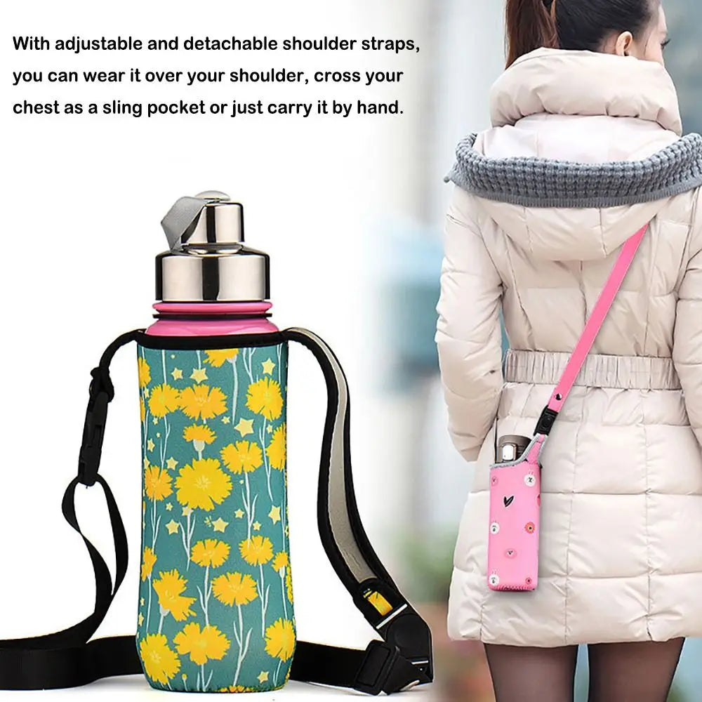 Portable Water Bottle Sleeve with Shoulder Strap – Insulated Pouch for Sports & Camping