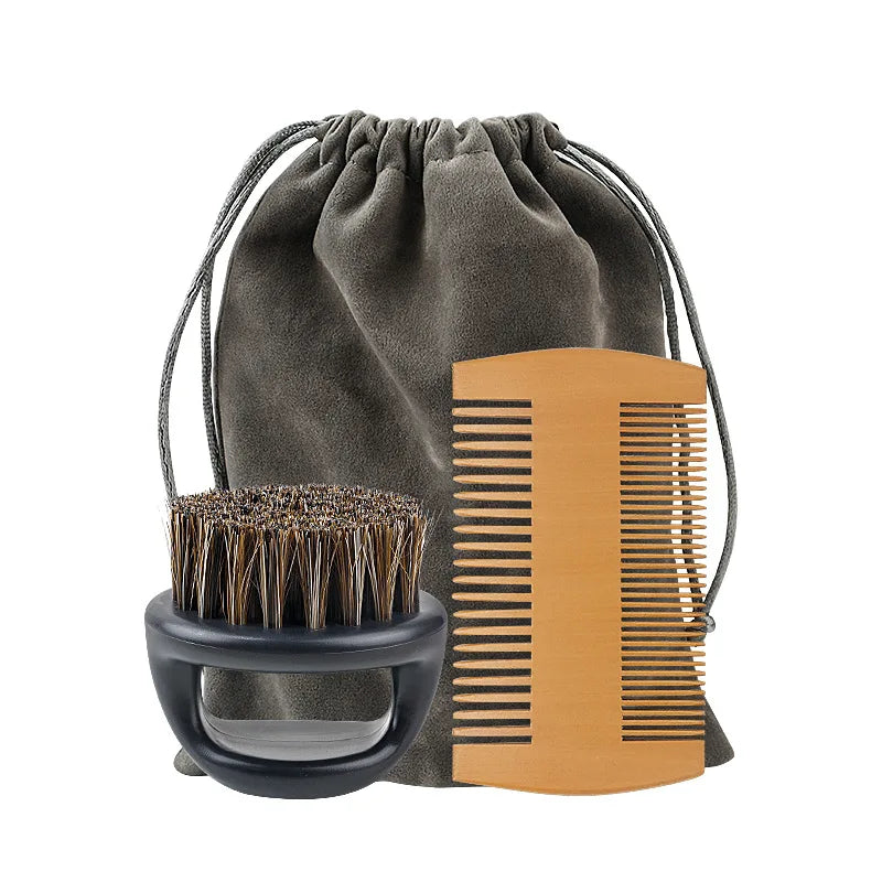 Men’s Shaving Brush Set – Boar Bristle Beard Grooming Kit with Comb & Scissors