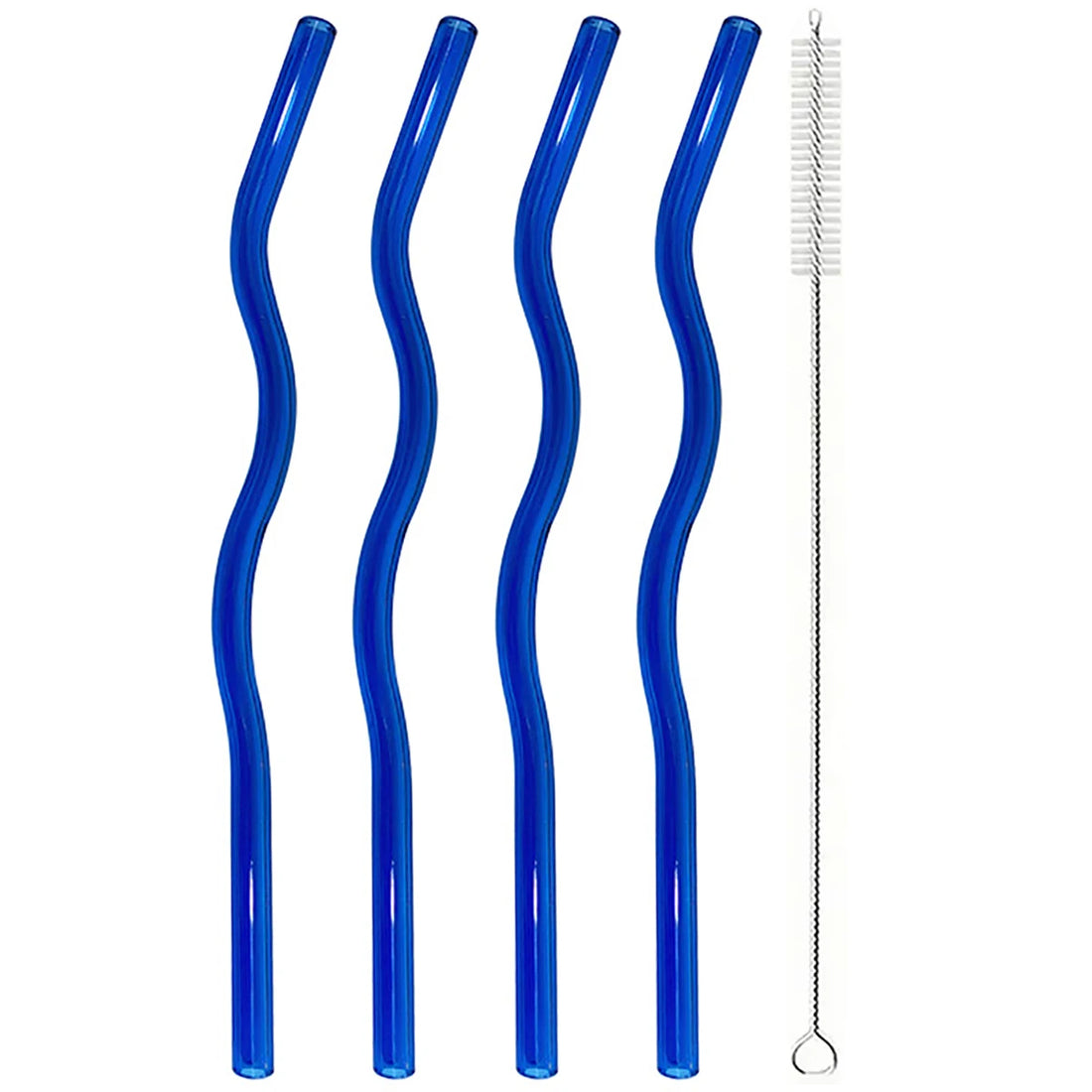 4PCS Wavy Glass Straws – Colorful Drinking Straw Set with Cleaning Brush