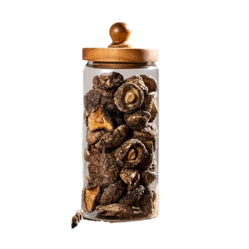 Glass Food Storage Jar with Wooden Lid – Airtight Sealed Container for Coffee Beans, Nuts, Spices, Candy, and Moisture-Proof Storage