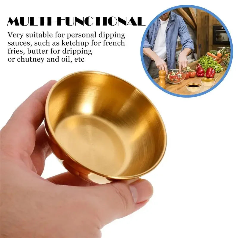 4PCS/2PCS Stainless Steel Golden Sauce Dishes – Appetizer, Seasoning, and Serving Dishes Set, Spice Plates, Kitchen Tableware
