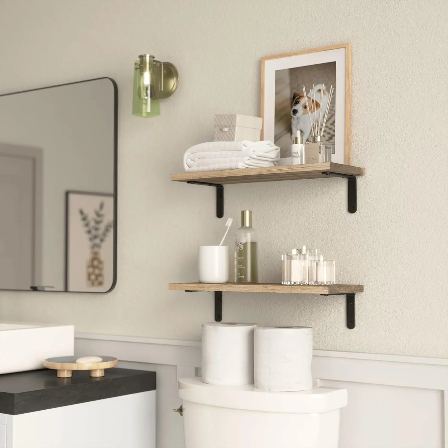 2-Piece Wooden Floating Wall Shelves – Decorative Storage for Bathroom, Bedroom & Living Room