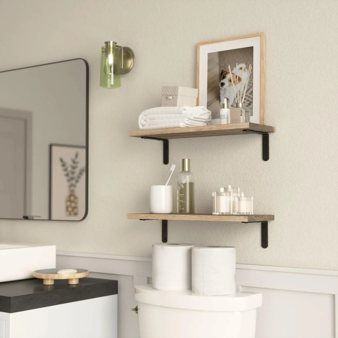 2-Piece Wooden Floating Wall Shelves – Decorative Storage for Bathroom, Bedroom & Living Room